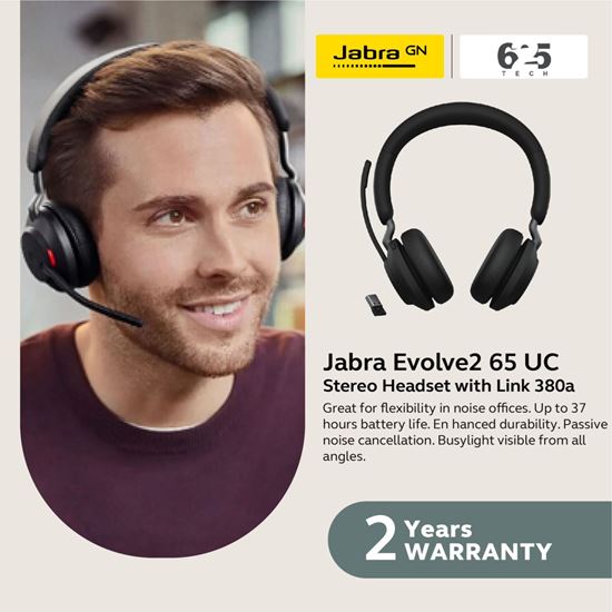 Picture of Jabra Evolve2 65 UC Stereo Headset with link 380a