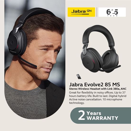 Picture of Jabra Evolve2 85 MS Stereo headset With Link 380a, ANC